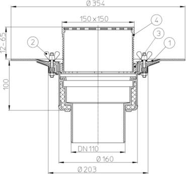 Dachablauf DN110 mit Klemmelement. Begehbar - 148x148mm / 137x137mm  HL62B/1